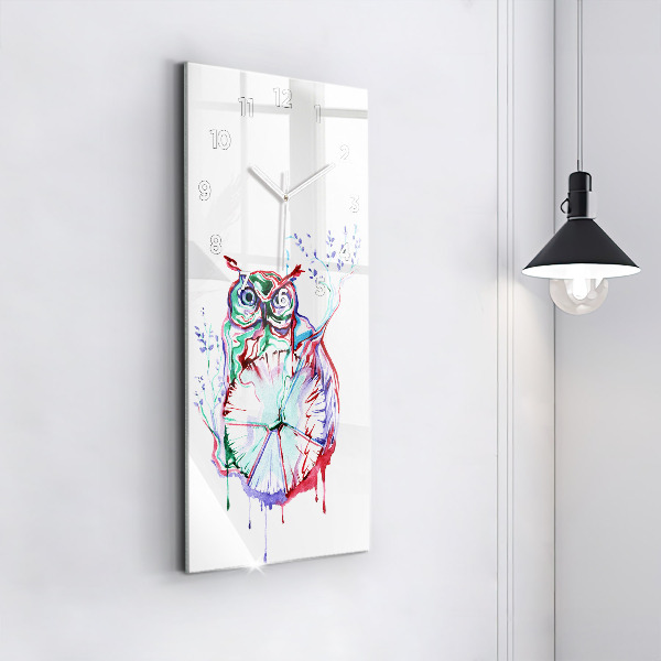 Vertikální skleněné hodiny Ilustrace sovy a hodin