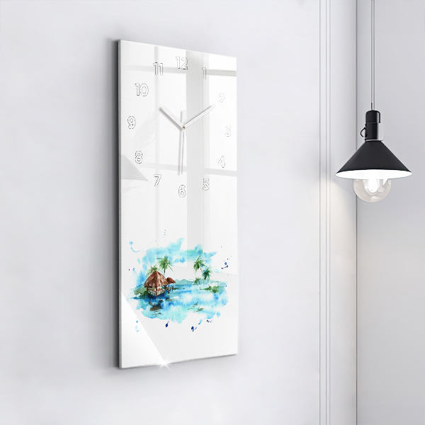 Vertikální skleněné hodiny Malba pouštního ostrova