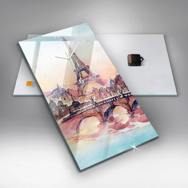 Vertikální skleněné hodiny Malovaná krajina Paříže