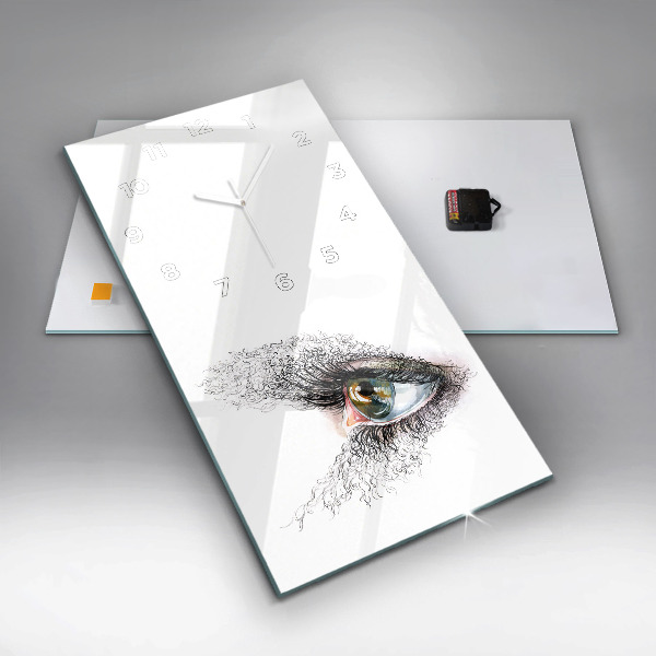 Vertikální skleněné hodiny Kresba lidského oka