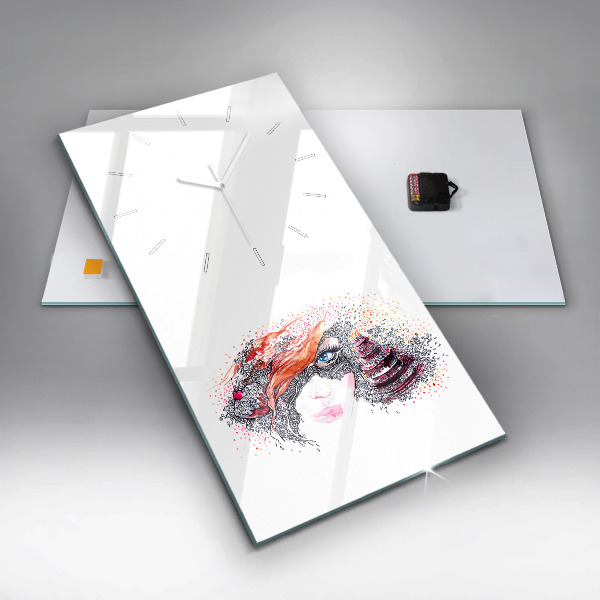 Vertikální skleněné hodiny Sladká žena s dortem