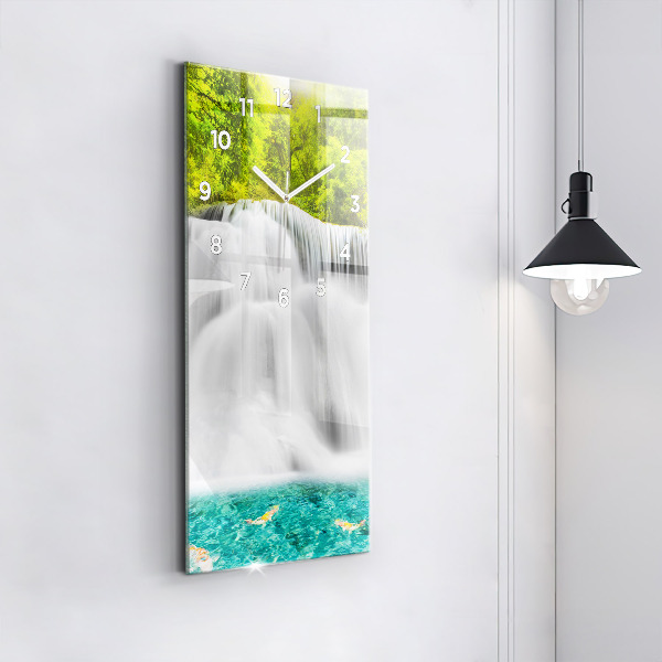Vertikální skleněné hodiny Vodopád v Thajsku