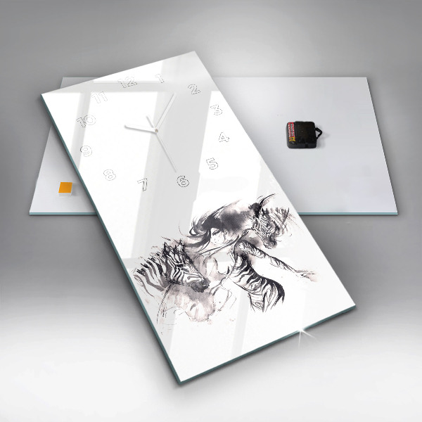 Vertikální skleněné hodiny Žena a zebry