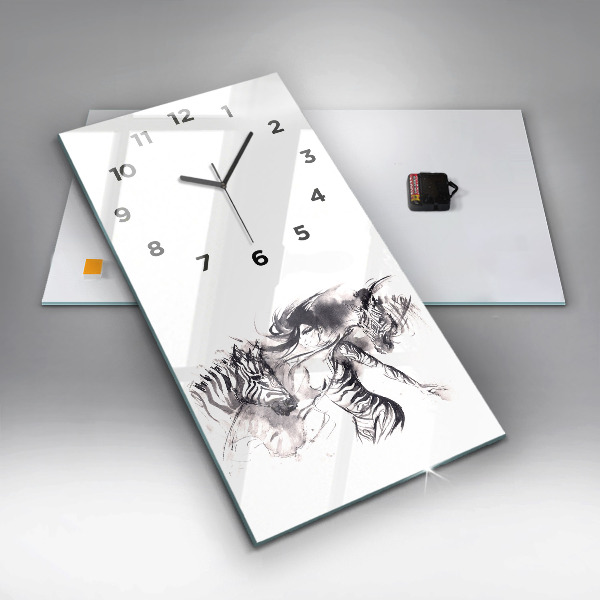 Vertikální skleněné hodiny Žena a zebry