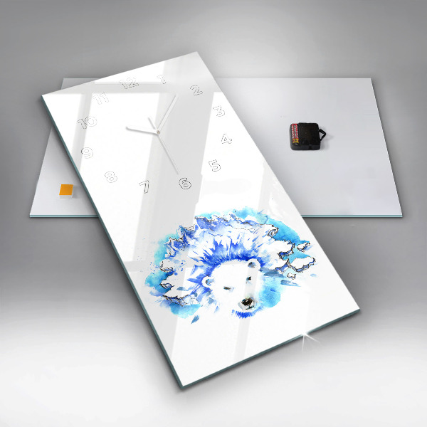 Vertikální skleněné hodiny Medvěd na ledovém pozadí