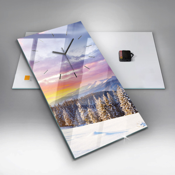 Vertikální skleněné hodiny Zimní horská krajina