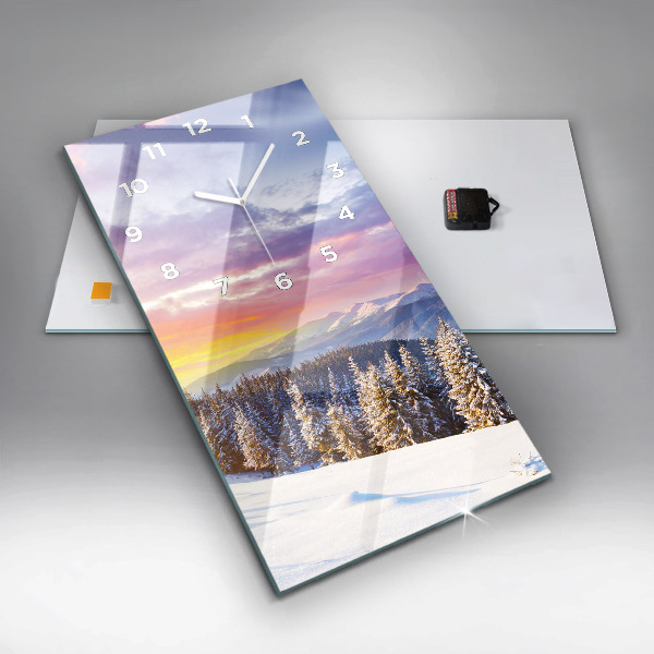 Vertikální skleněné hodiny Zimní horská krajina