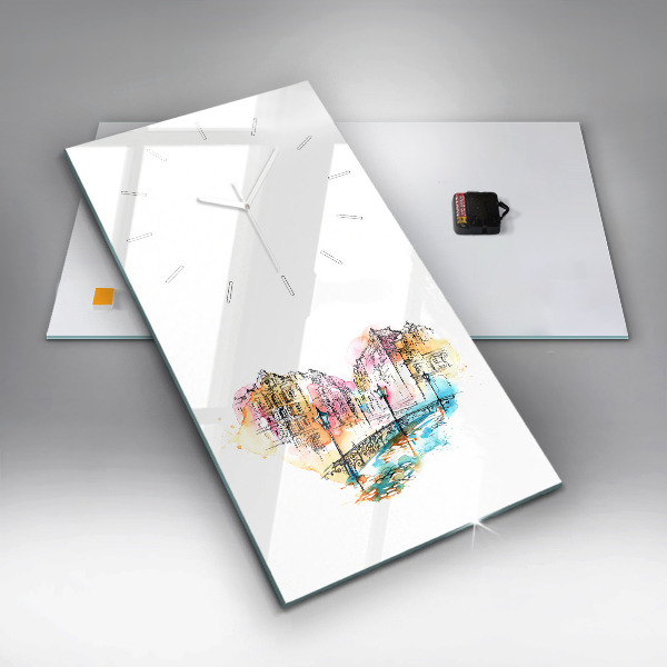 Vertikální skleněné hodiny Malovaná architektura