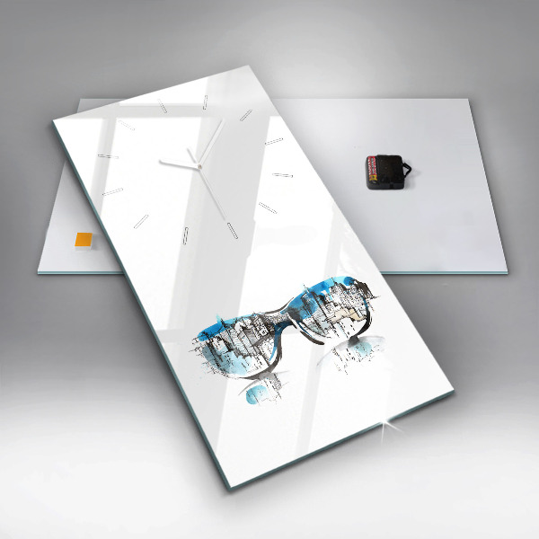 Vertikální skleněné hodiny Město v brýlích