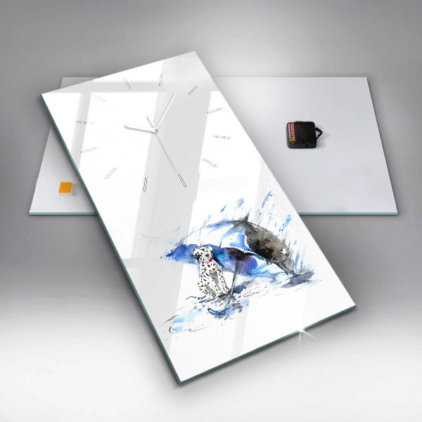 Vertikální skleněné hodiny Dalmatin a deštník