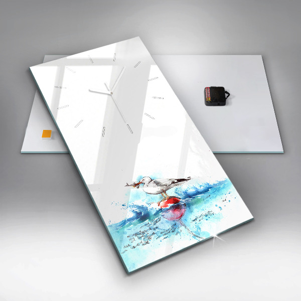 Vertikální skleněné hodiny Malovaný racek