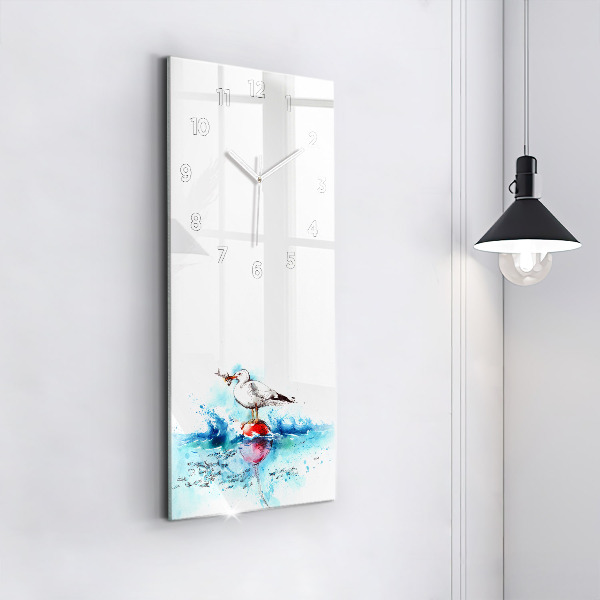 Vertikální skleněné hodiny Malovaný racek