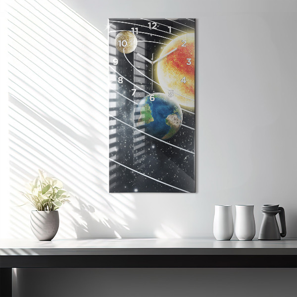 Vertikální skleněné hodiny Sluneční soustava