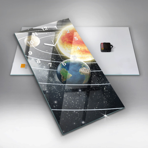 Vertikální skleněné hodiny Sluneční soustava