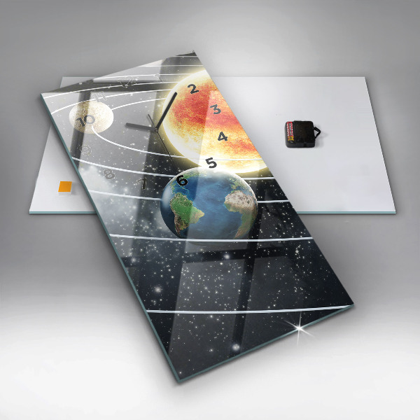 Vertikální skleněné hodiny Sluneční soustava