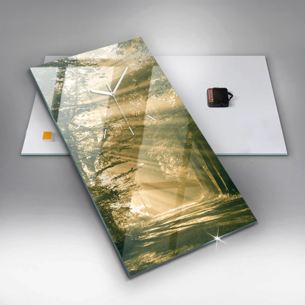 Vertikální skleněné hodiny Sluneční paprsky Les