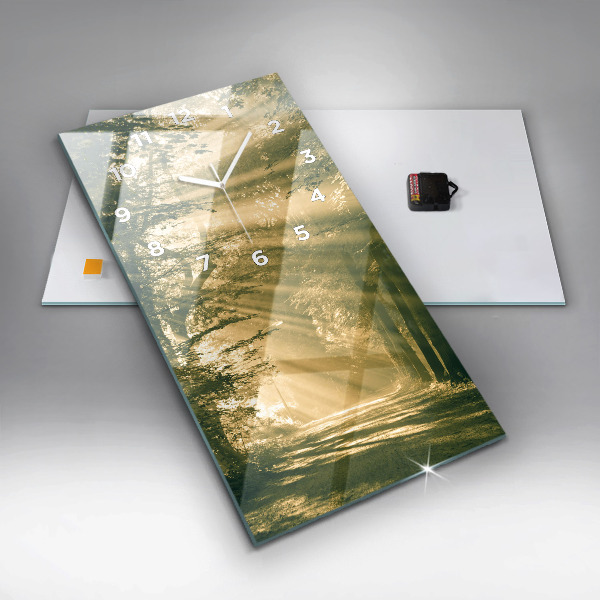 Vertikální skleněné hodiny Sluneční paprsky Les