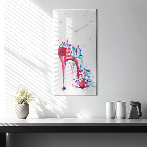 Vertikální skleněné hodiny Červený podpatek