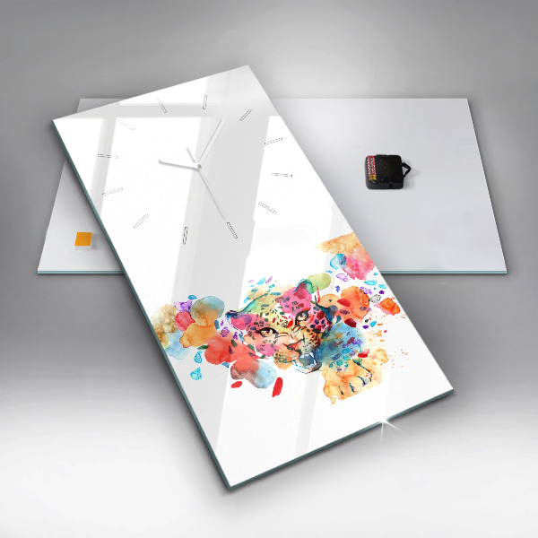 Vertikální skleněné hodiny Abstraktní divoká kočka