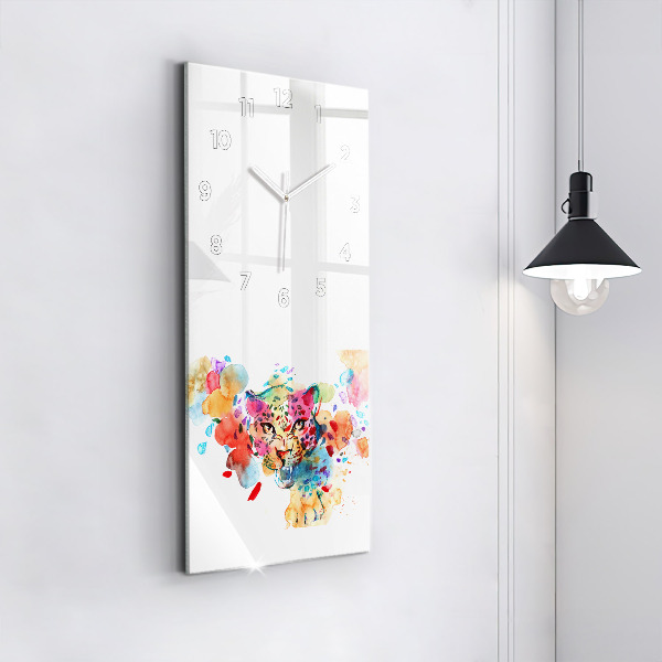 Vertikální skleněné hodiny Abstraktní divoká kočka