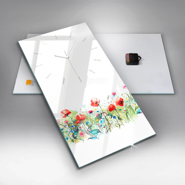 Vertikální skleněné hodiny Květiny na louce