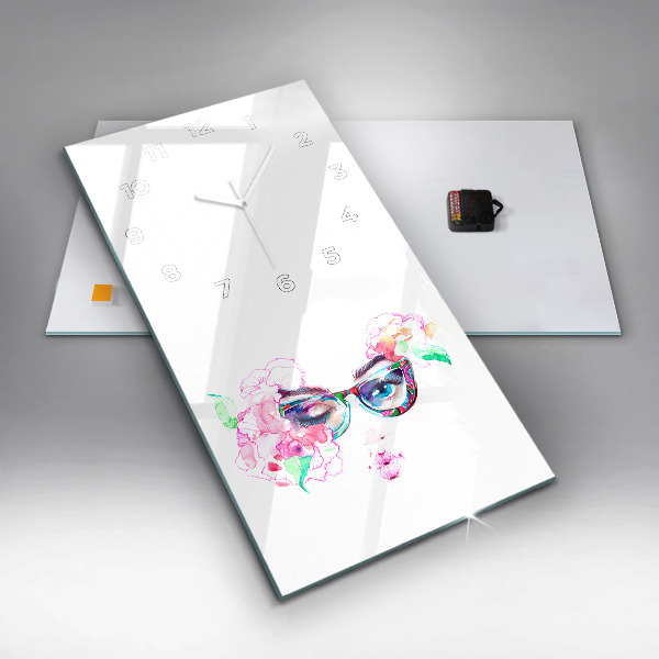 Vertikální skleněné hodiny Žena s brýlemi