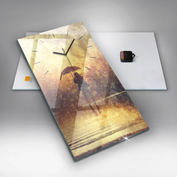 Vertikální skleněné hodiny žena s deštníkem