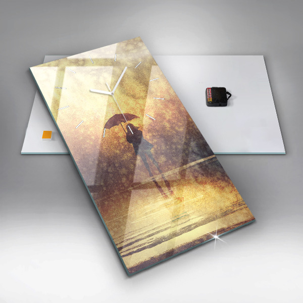 Vertikální skleněné hodiny žena s deštníkem