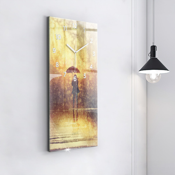 Vertikální skleněné hodiny žena s deštníkem