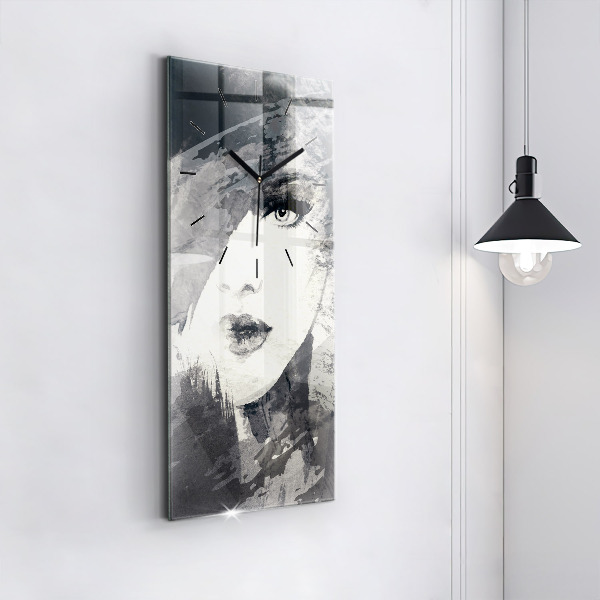 Vertikální skleněné hodiny Žena - akvarel