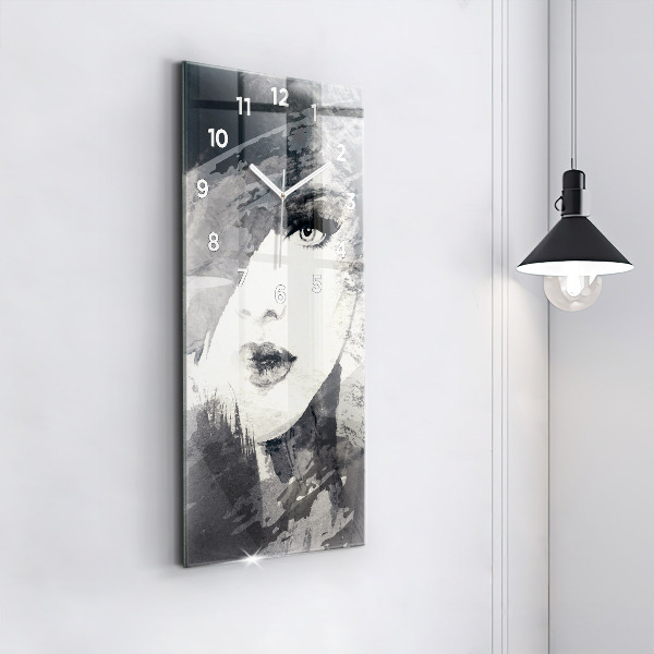 Vertikální skleněné hodiny Žena - akvarel