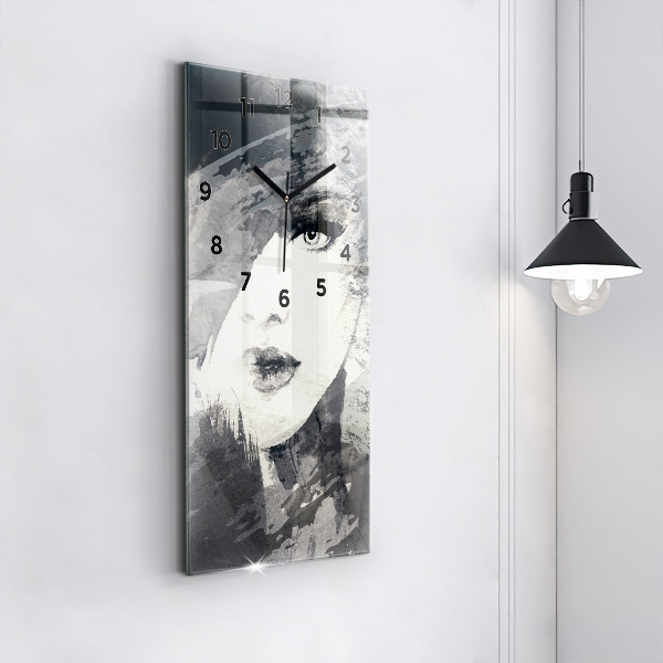 Vertikální skleněné hodiny Žena - akvarel