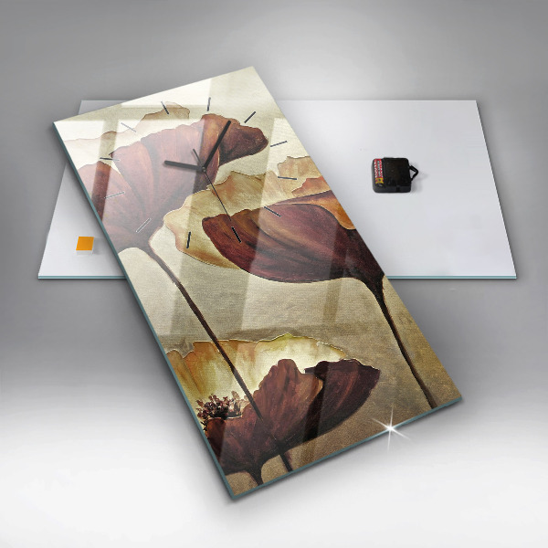 Vertikální skleněné hodiny Malované máky