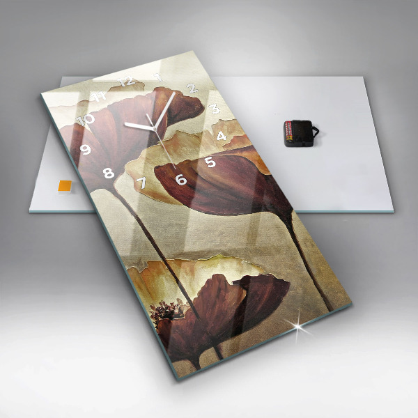 Vertikální skleněné hodiny Malované máky