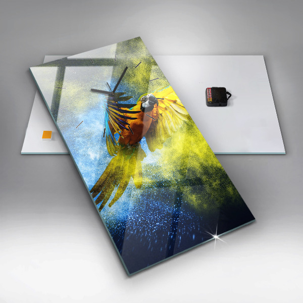 Vertikální nástěnné hodiny Barevný papoušek