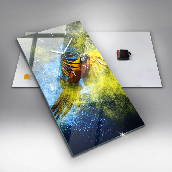 Vertikální nástěnné hodiny Barevný papoušek