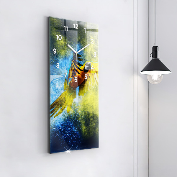 Vertikální nástěnné hodiny Barevný papoušek