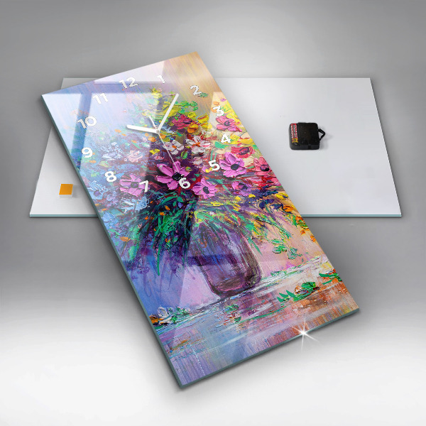 Vertikální nástěnné hodiny Květiny ve váze