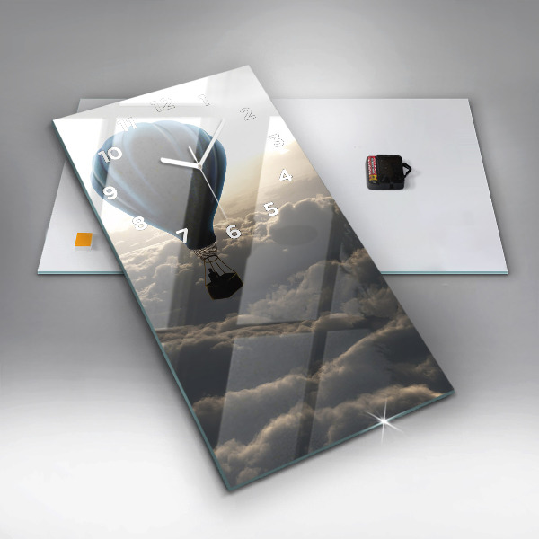 Vertikální skleněné hodiny Balón na obloze