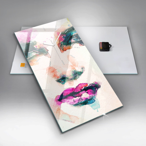 Vertikální skleněné hodiny Abstraktní tvář ženy