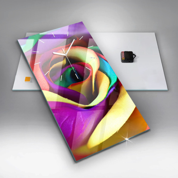 Vertikální skleněné hodiny Duhová růže