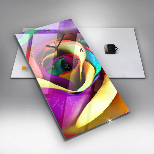 Vertikální skleněné hodiny Duhová růže