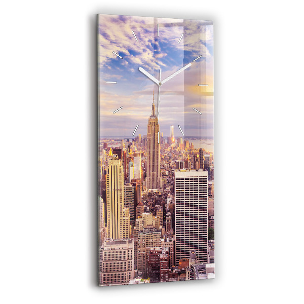 Vertikální skleněné hodiny Západ slunce New York