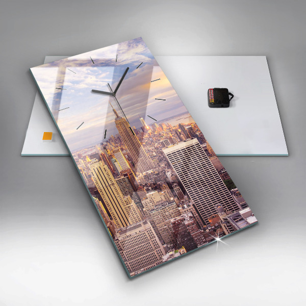 Vertikální skleněné hodiny Západ slunce New York