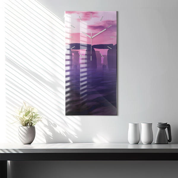 Vertikální skleněné hodiny Západ slunce u Stonehenge