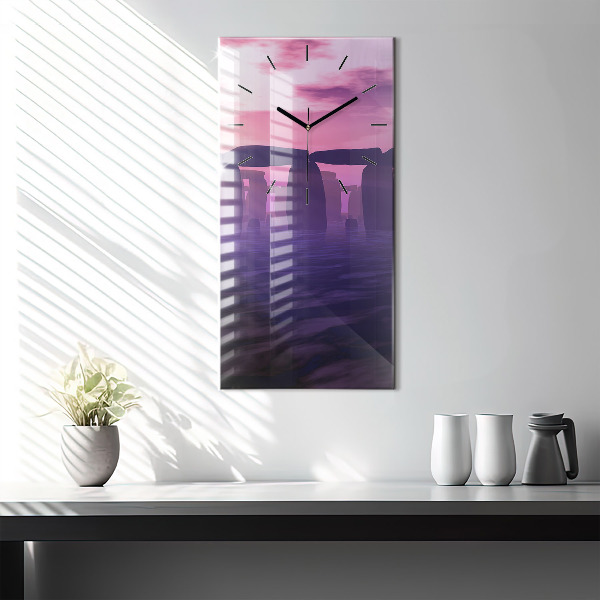 Vertikální skleněné hodiny Západ slunce u Stonehenge