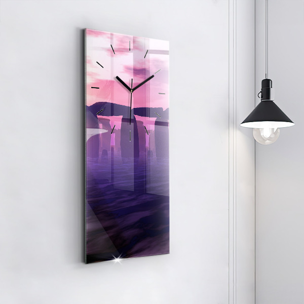 Vertikální skleněné hodiny Západ slunce u Stonehenge