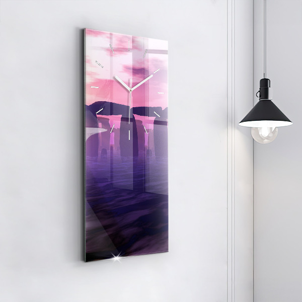 Vertikální skleněné hodiny Západ slunce u Stonehenge