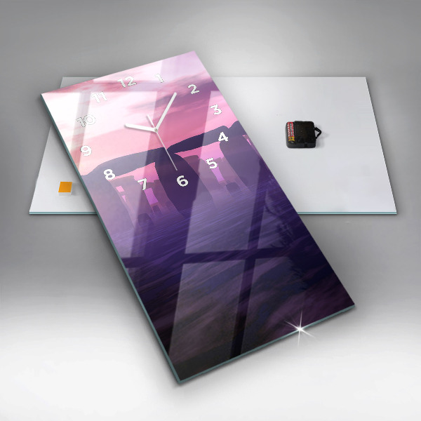 Vertikální skleněné hodiny Západ slunce u Stonehenge