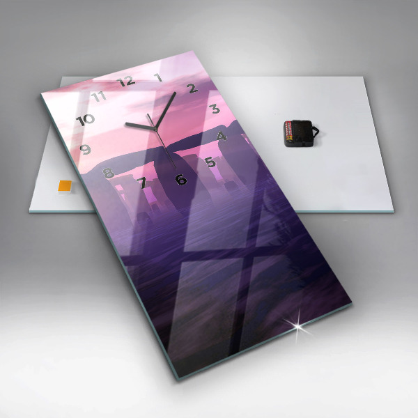 Vertikální skleněné hodiny Západ slunce u Stonehenge